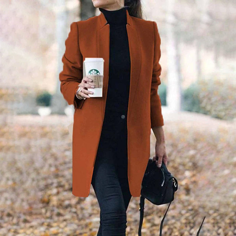 Stylish Women's Long Wool Trench Coat - Stand Collar, Sleek Fit & Warmth for Every Occasion