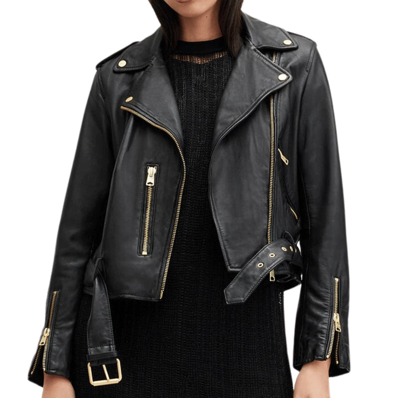 Carolyn Women's Grey Leather Biker Jacket - Stylish & Durable Motorcycle Outerwear