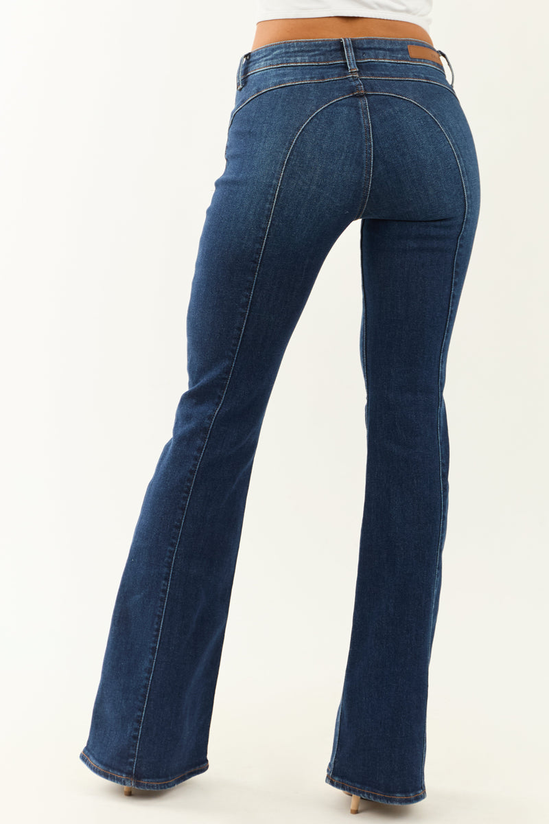 Cello Women's Dark Wash Stretchy Low Rise Flare Jeans - Comfortable & Stylish Denim