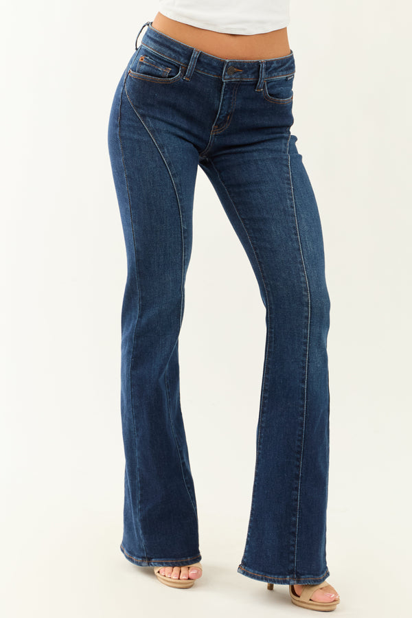 Cello Women's Dark Wash Stretchy Low Rise Flare Jeans - Comfortable & Stylish Denim