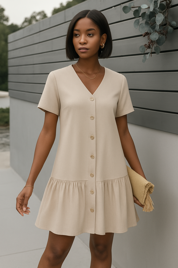 Light Beige Button-Back Summer Dress