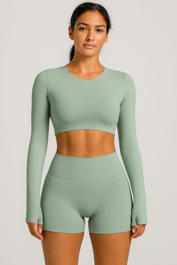 Yoga Set Women’s Sportswear – Long Sleeve Padded Top & High Waist Leggings