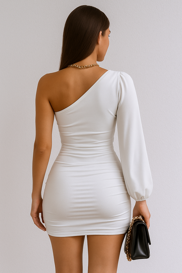 White Asymmetric One-Shoulder Mini Dress