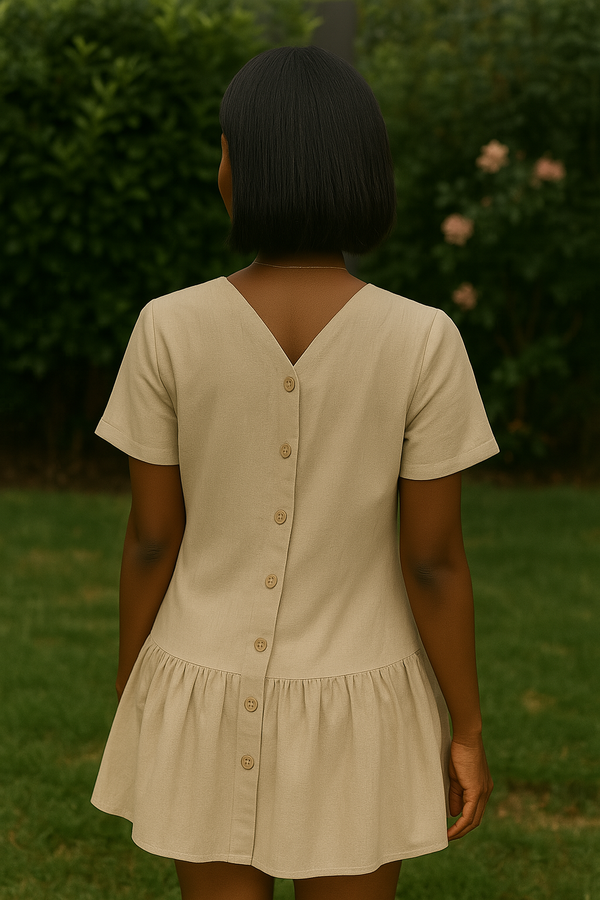 Light Beige Button-Back Summer Dress