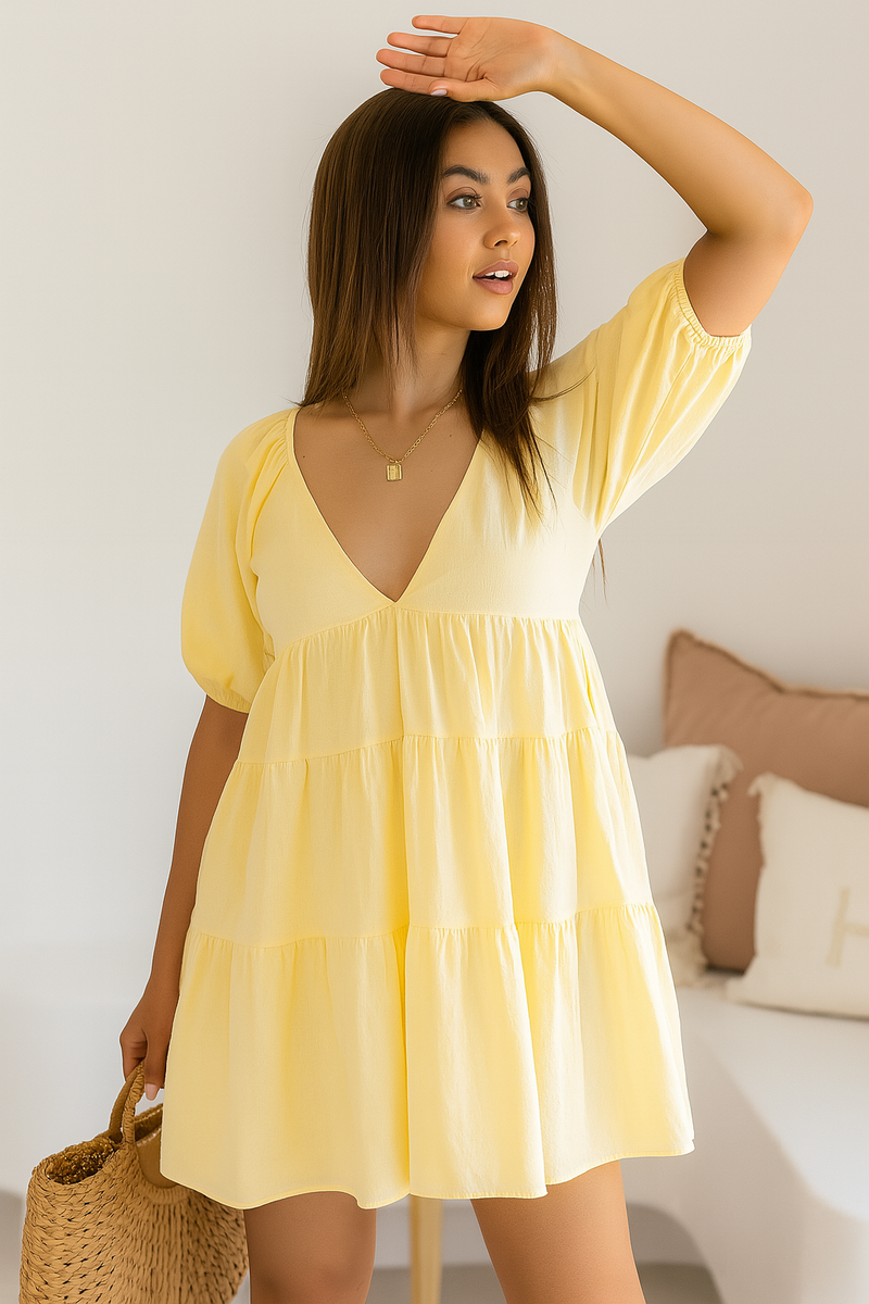 Light Yellow Tiered Babydoll Dress