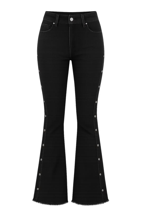 High Waist Stretch Denim Flare Jeans for Women - Vintage Buttoned Trousers | Autumn 2024 Streetwear | Floor-Length Fashion