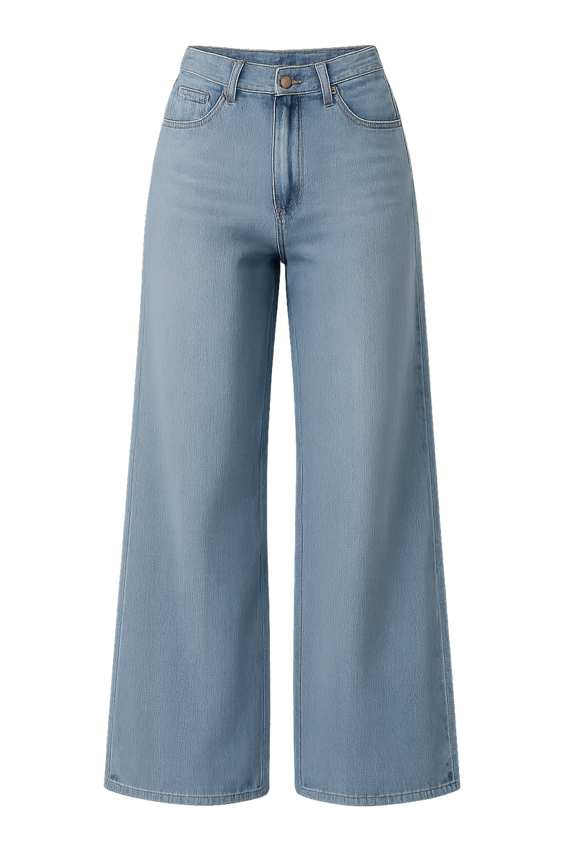 Dames Hoge Taille Wijde Pijpen Denim Jeans - Lichtblauw Casual - Perfect voor Dagelijks Gebruik