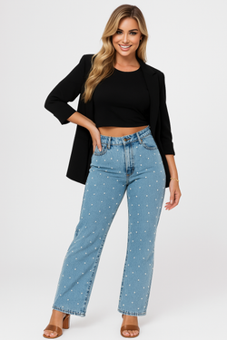 Women's Pearl Straight Jeans - Versatile Five-Pocket Design, Machine Washable, Classic Fashion for Any Occasion