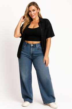 Women's High-Waisted Wide Leg Cargo Jeans | Stylish Baggy Denim Workwear Pants for Comfort & Versatility