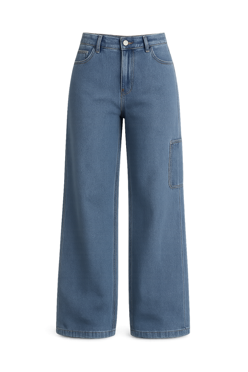 Women's High-Waisted Wide Leg Cargo Jeans | Stylish Baggy Denim Workwear Pants for Comfort & Versatility