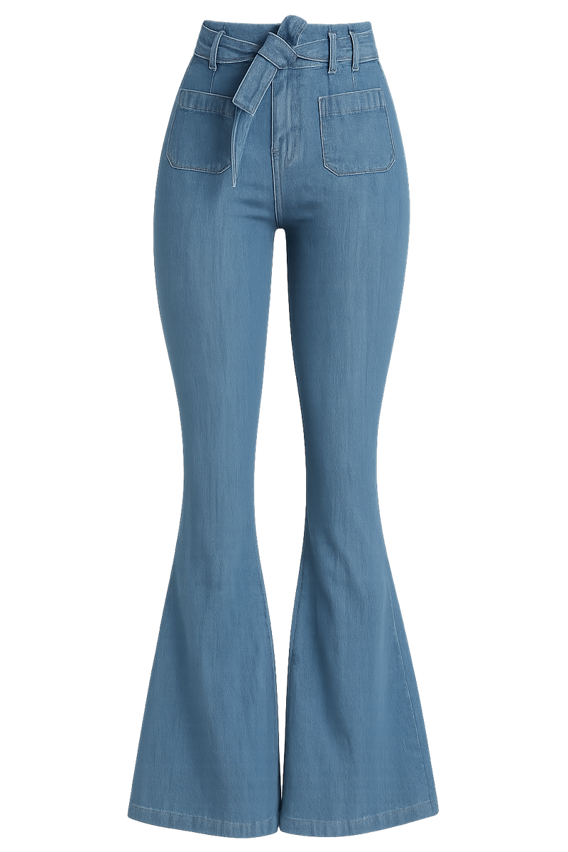 Women's High Waist Flare Jeans - Solid Color, Zipper Fly, Slim Fit with Flat Pockets & Patchwork Detail - Stylish Streetwear with Slight Stretch & Belt Loops