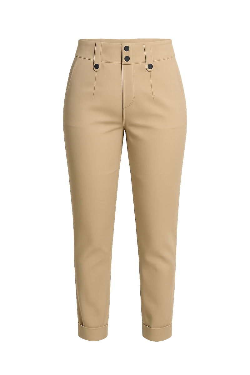 Women's High Waist Spliced Cargo Capris with Pockets - Zipper Fly Skinny Ankle Pants - Casual Button Pencil Style 2024