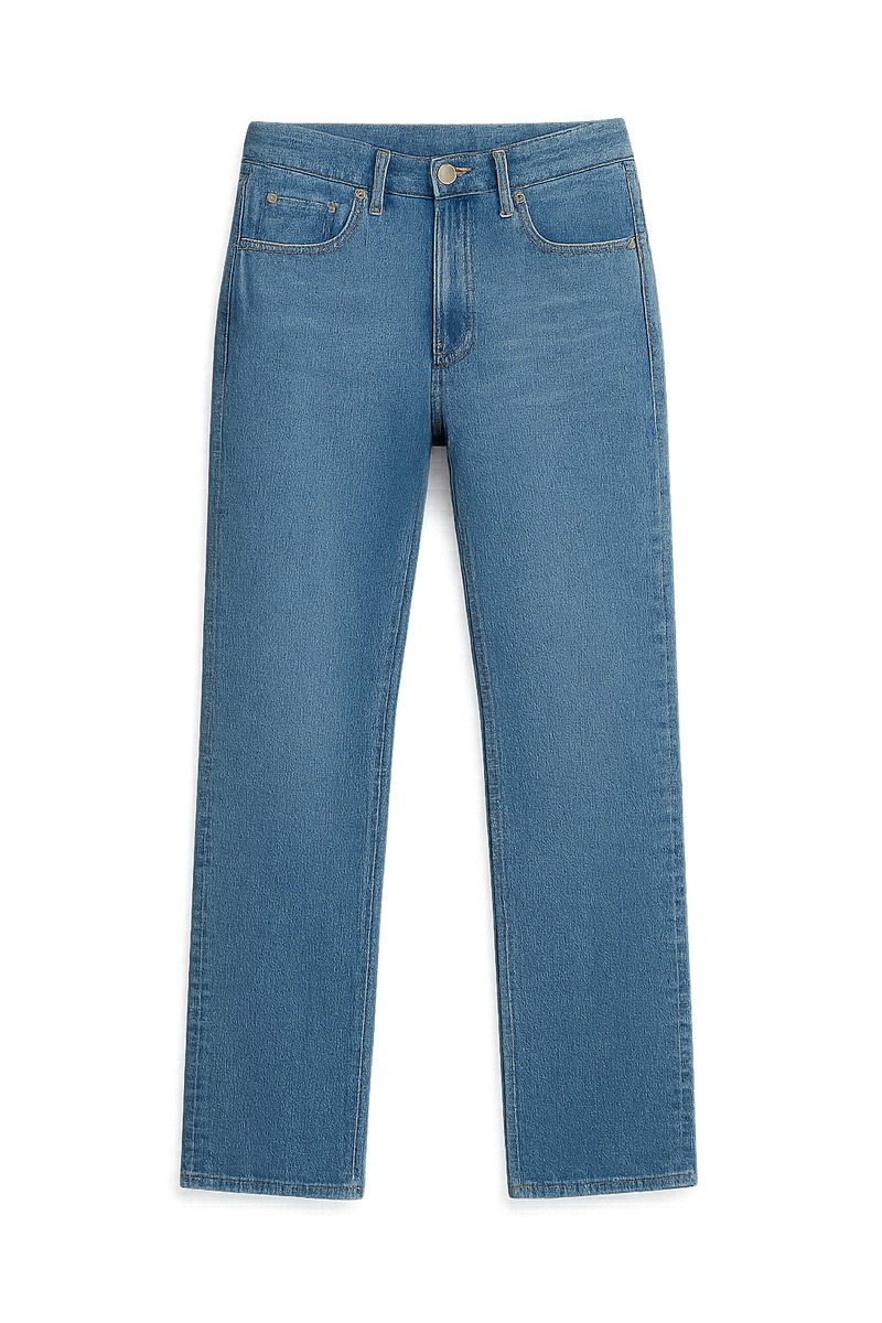 Women's Mid Waist Slim Fit Straight Leg Jeans - Elastic, Slanted Pockets, Machine Washable, Perfect for Everyday Wear