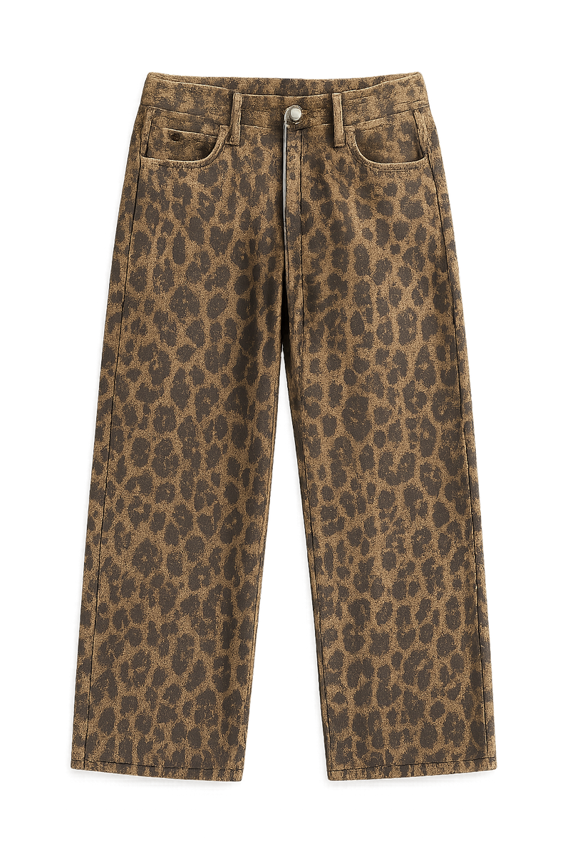 Women's Y2K Style Mid Waist Leopard Print Wide Leg Jeans - Fashionable Loose Straight Leg Casual Pants, Versatile for Everyday Wear