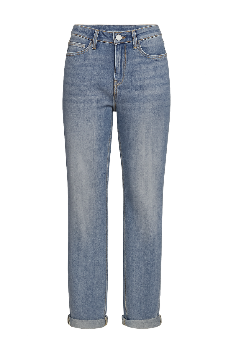 2025 Women's Mid-Waist Elastic Straight Jeans with Functional Pockets - Stylish Streetwear, Machine Washable Casual Pants
