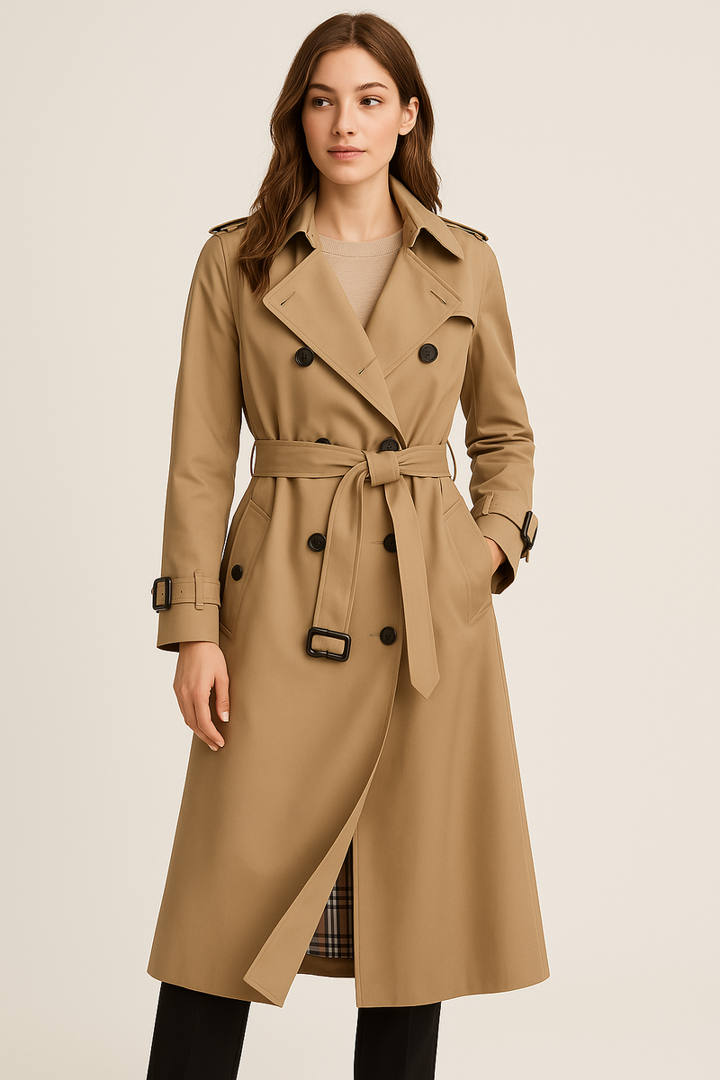 Stylish Women's Double Button Trench Coat - Classic Outerwear for All Seasons