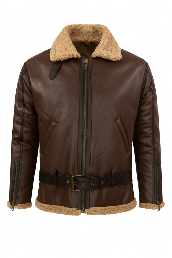 Men's Shearling Sheepskin Flying Jacket - Premium Warmth & Style | Classic Aviator Design (.)