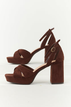 Stylish Chocolate Open Toe Strappy Platform Block Heels for Women - Trendy Footwear for Any Occasion