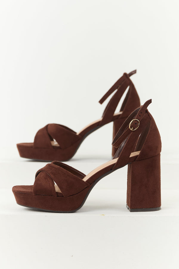 Stylish Chocolate Open Toe Strappy Platform Block Heels for Women - Trendy Footwear for Any Occasion