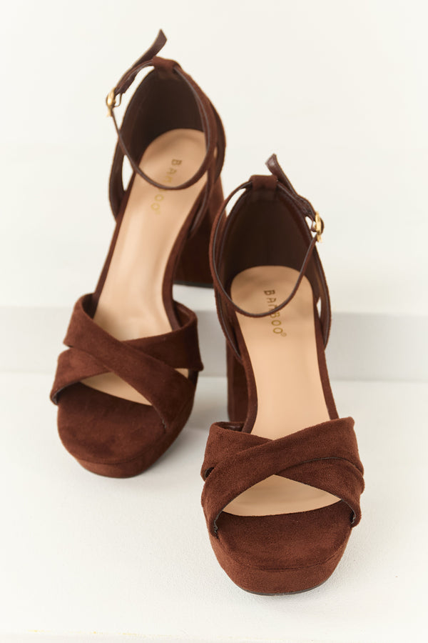 Stylish Chocolate Open Toe Strappy Platform Block Heels for Women - Trendy Footwear for Any Occasion