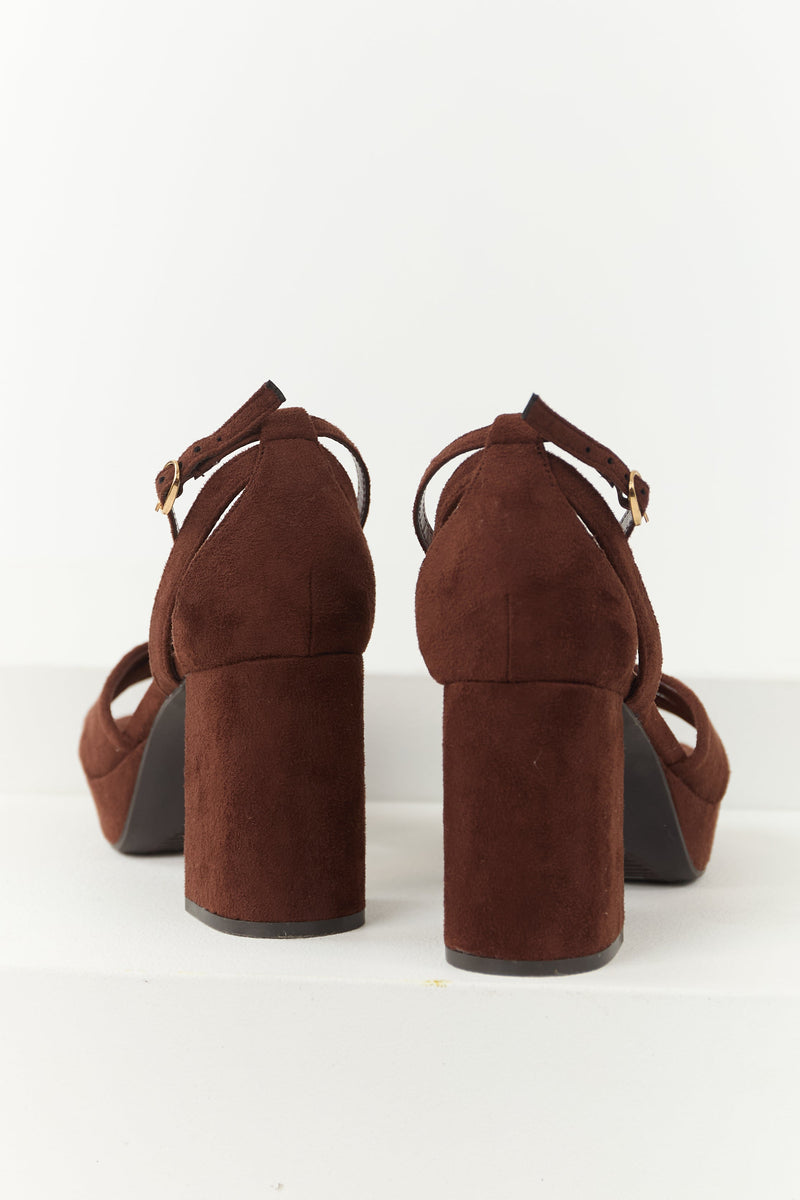 Stylish Chocolate Open Toe Strappy Platform Block Heels for Women - Trendy Footwear for Any Occasion
