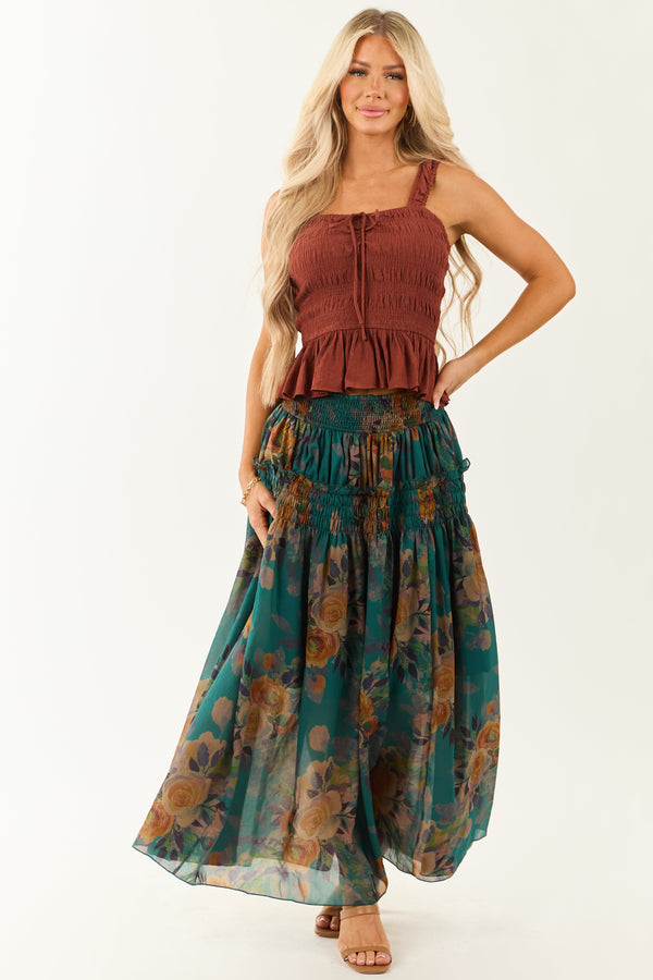 Women's Cinnamon Smocked Bodice Ruffle Peplum Tank Top - Stylish Summer Blouse