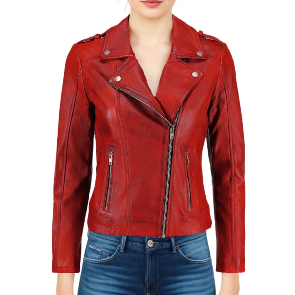 Stylish Cleo Women's Leather Biker Jacket - Classic Moto Style, Premium Quality, Perfect for All Seasons