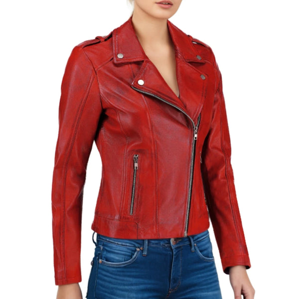 Stylish Cleo Women's Leather Biker Jacket - Classic Moto Style, Premium Quality, Perfect for All Seasons