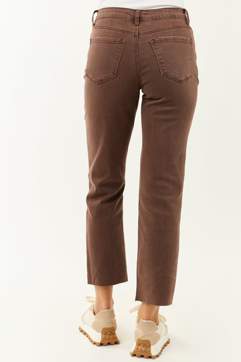 Women's Coffee Cropped High Rise Stretchy Straight Jeans - Comfortable & Stylish Fit