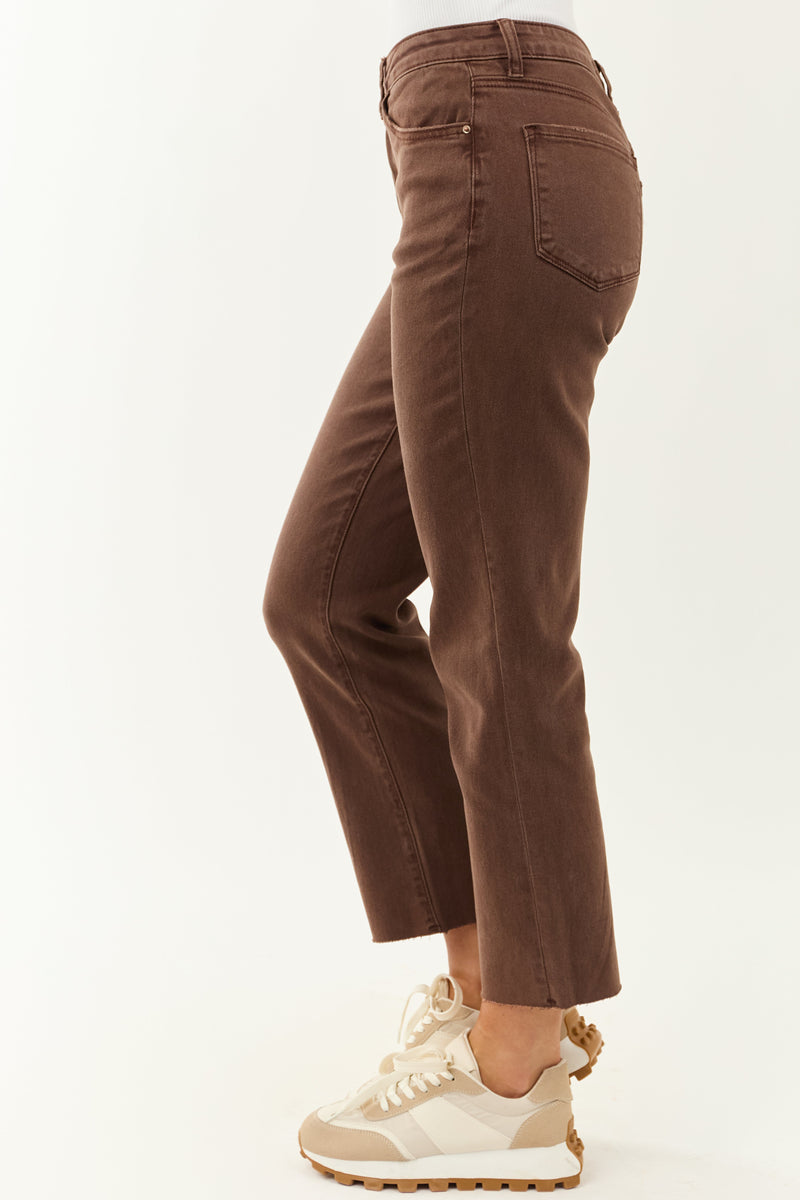 Women's Coffee Cropped High Rise Stretchy Straight Jeans - Comfortable & Stylish Fit