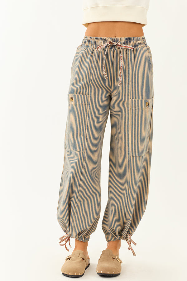 Stylish Copper & Ocean Striped Wide Leg Denim Pants for Women - Trendy High-Waisted Jeans