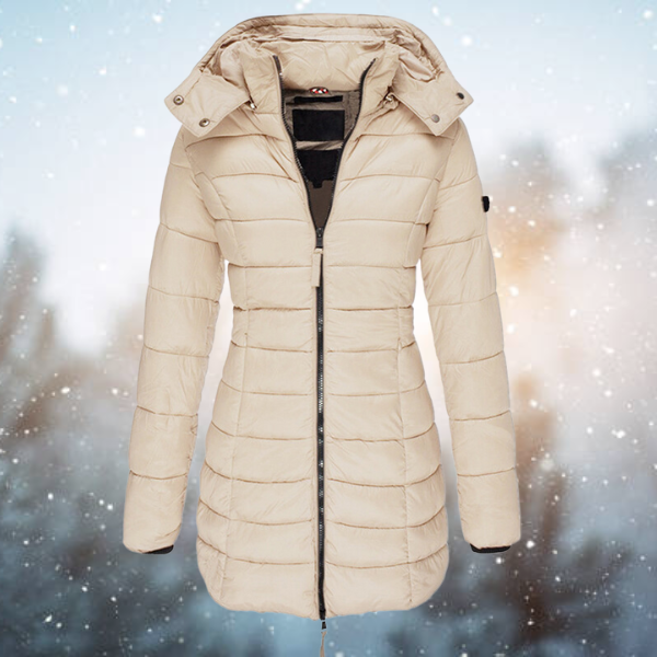 Women's Hooded Puffer Winter Jacket - Full-Length Zip, Warm & Stylish Outerwear