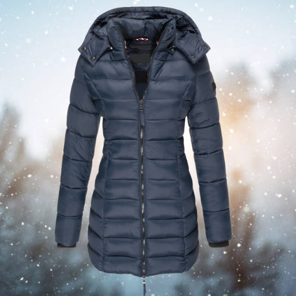 Women's Hooded Puffer Winter Jacket - Full-Length Zip, Warm & Stylish Outerwear