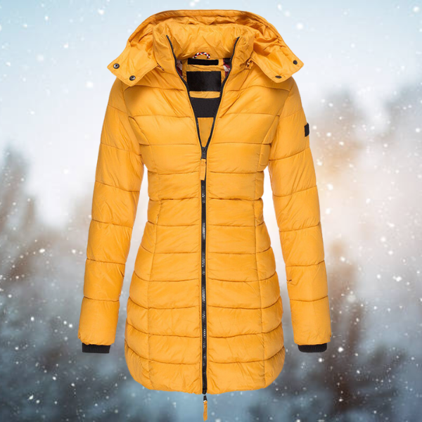 Women's Hooded Puffer Winter Jacket - Full-Length Zip, Warm & Stylish Outerwear