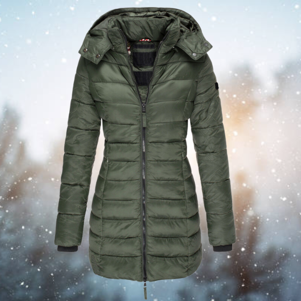 Women's Hooded Puffer Winter Jacket - Full-Length Zip, Warm & Stylish Outerwear