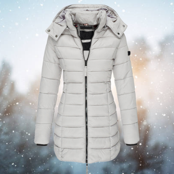 Women's Hooded Puffer Winter Jacket - Full-Length Zip, Warm & Stylish Outerwear