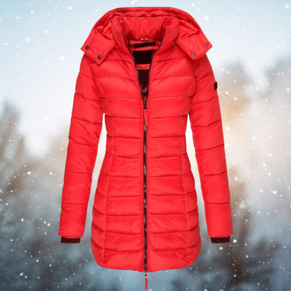 Women's Hooded Puffer Winter Jacket - Full-Length Zip, Warm & Stylish Outerwear