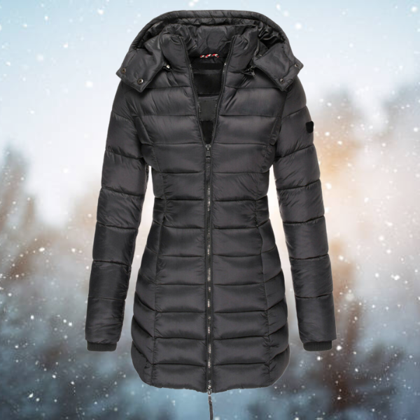 Women's Hooded Puffer Winter Jacket - Full-Length Zip, Warm & Stylish Outerwear
