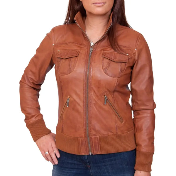 Emily Brown Women's Genuine Leather Bomber Jacket - Stylish & Durable Outerwear
