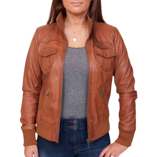 Emily Brown Women's Genuine Leather Bomber Jacket - Stylish & Durable Outerwear