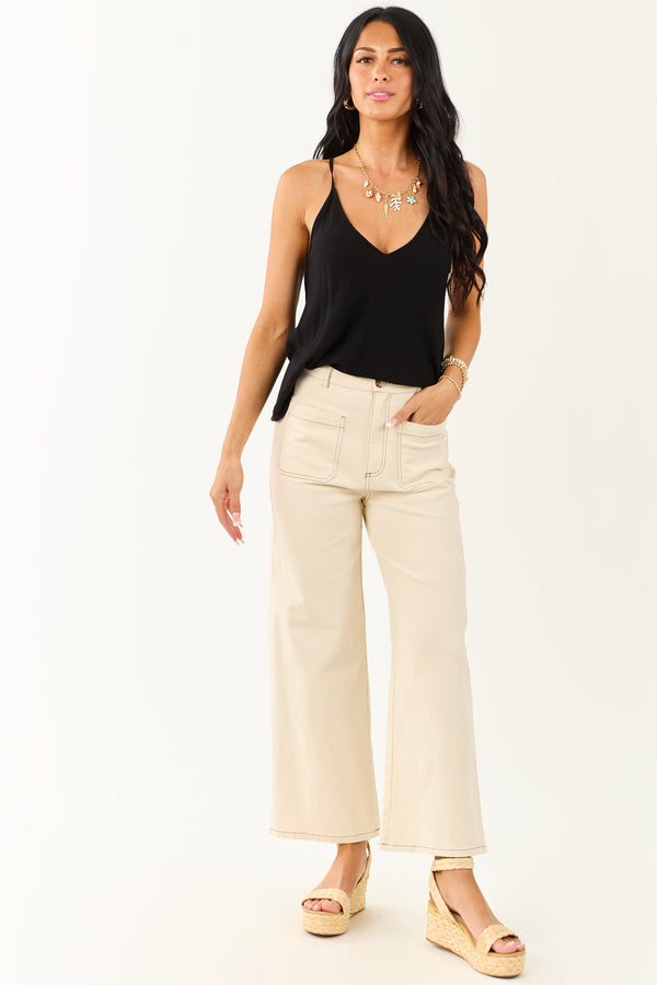 Entro Women's Cream High Rise Wide Leg Denim Pants - Stylish & Comfortable Fashion Trousers