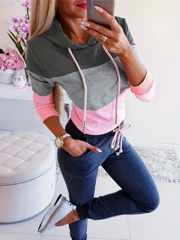 Women's Color Block Sweatshirt - Relaxed Fit Long Sleeve Casual Top - Stylish & Comfortable