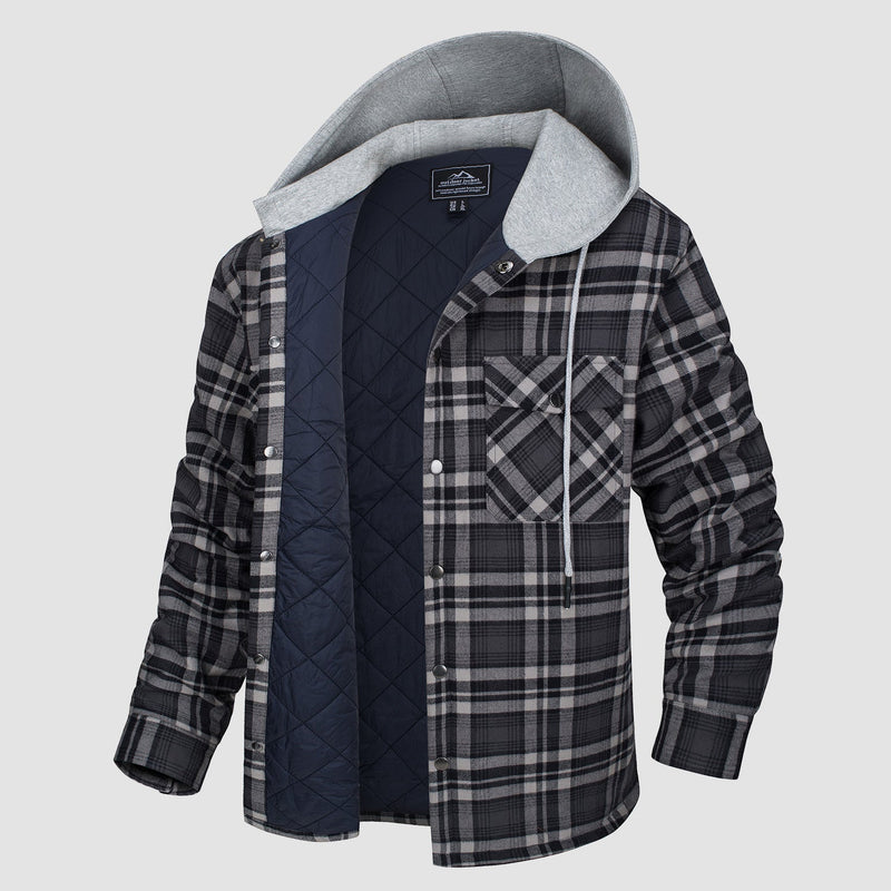 Men's Quilted Flannel Jacket with Hood - Warm, Stylish & Casual Outerwear for Cold Weather