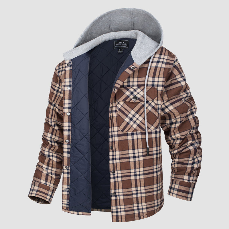 Men's Quilted Flannel Jacket with Hood - Warm, Stylish & Casual Outerwear for Cold Weather