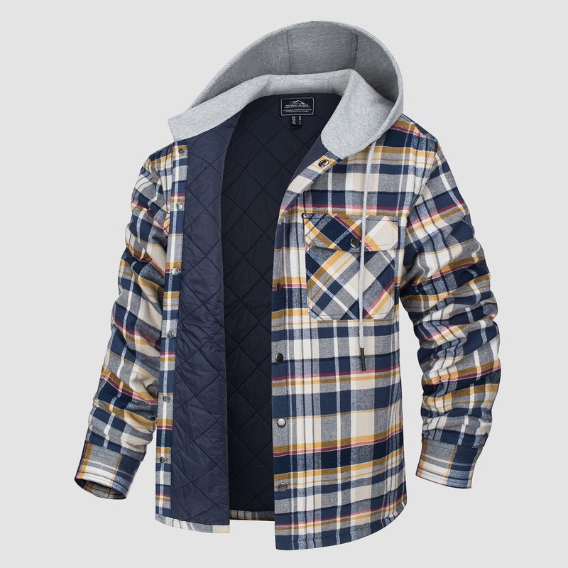 Men's Quilted Flannel Jacket with Hood - Warm, Stylish & Casual Outerwear for Cold Weather