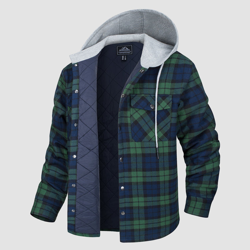 Men's Quilted Flannel Jacket with Hood - Warm, Stylish & Casual Outerwear for Cold Weather