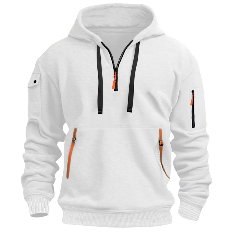 Men's Urban Utility Hoodie - Half-Zip Design with Secure Zippered Pockets for Versatile Style and Functionality