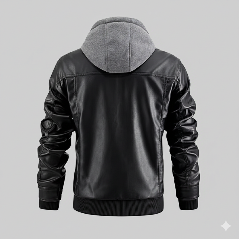 Men's High-Quality Hooded Windproof Streetwear Leather Jacket