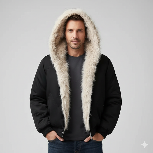 Men's Vintage Casual Winter Plush Parka with Fur Collar