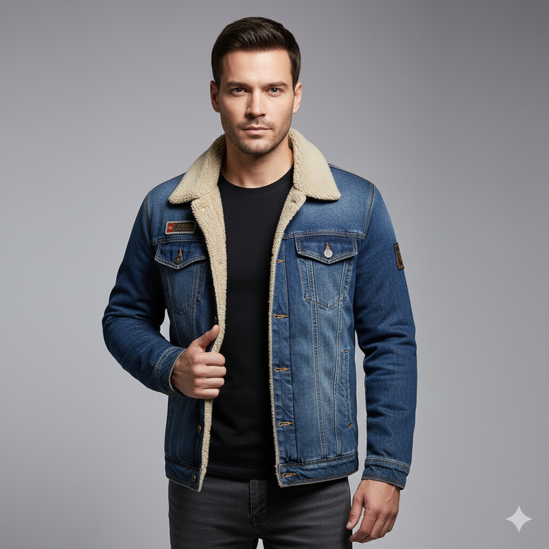 Men's Plus Size Fur Collar Casual Denim Jacket winter and Autumn